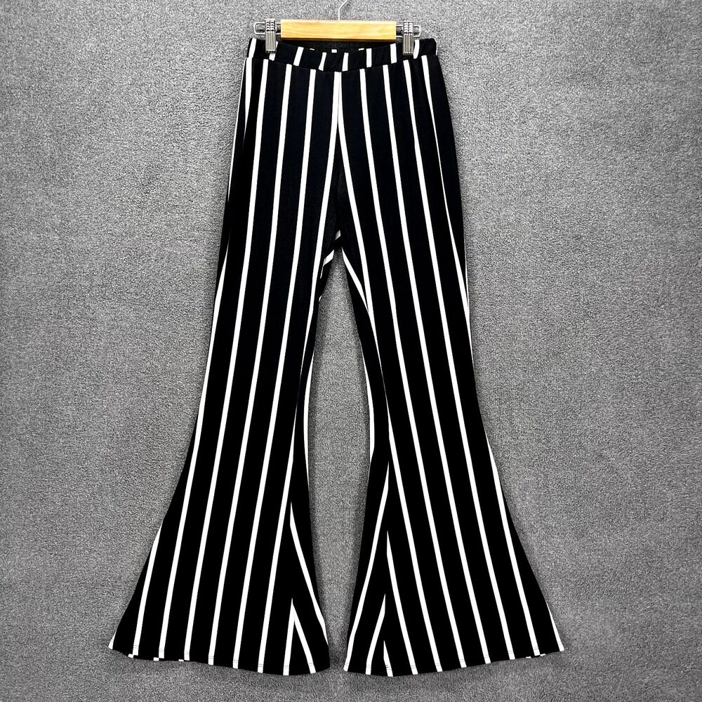 Eye Candy pants‎ Womens Blue white Stripe elastic waist Wide leg disco 80' retro